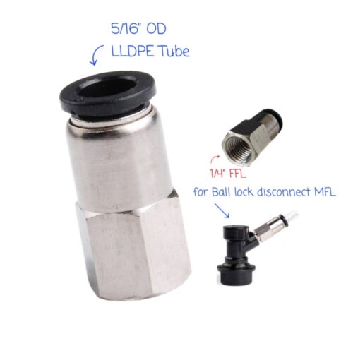 Push In fitting 1/4" FFL x 5/16" OD LLDPE tube.
