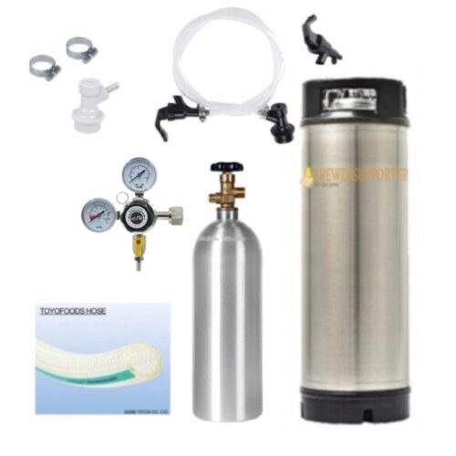 19L ball lock corny keg with picnic tap and Co2 regulator with Co2 cylinder.