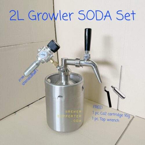Growler 2L with spout tap and mini regulator.