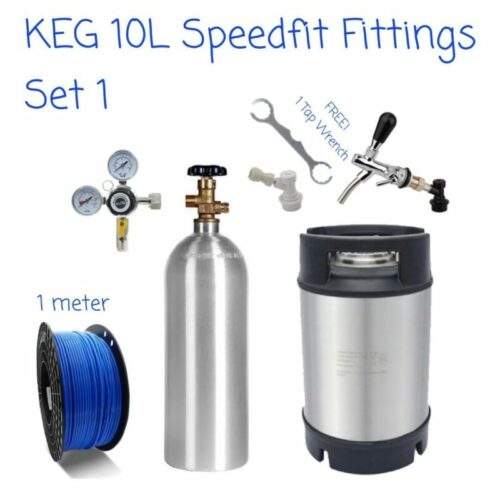10L ball lock corny keg with Co2 tank and adjustable flow control tap.